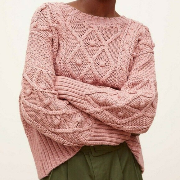 Zara Sweaters - Zara Pink Pom Pom Cable knit Sweater